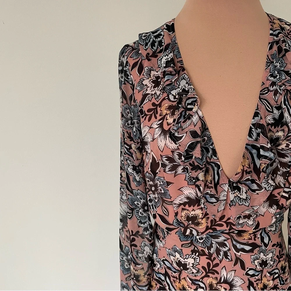 For Love & Lemons Gracie Nude Dusty Rose Floral Long Sleeve Mini Dress EUC Sz M